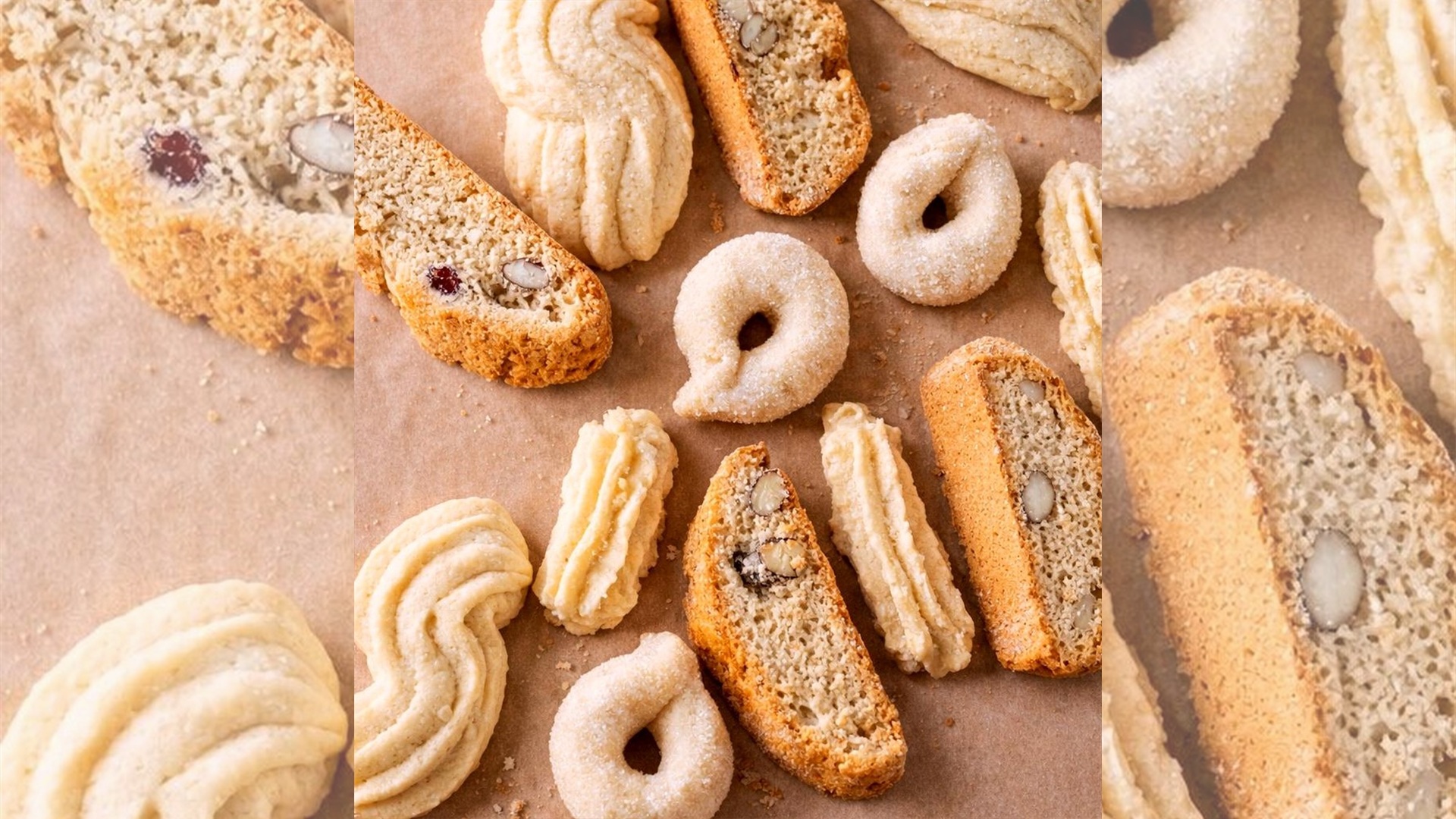 Dolce Forno biscuit collection arranged on a cream background